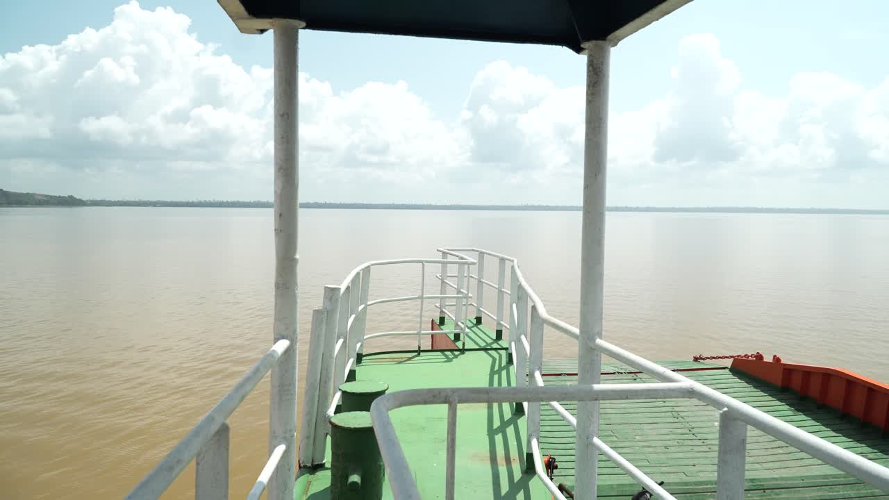 Batang Lupar Sarawak River Ferry Ride View During Summer And Under Construction Longest Bridge Conecting From each side,Sarawak,Borneo.