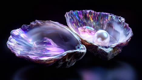beautiful iridescent oyster shells with pearls