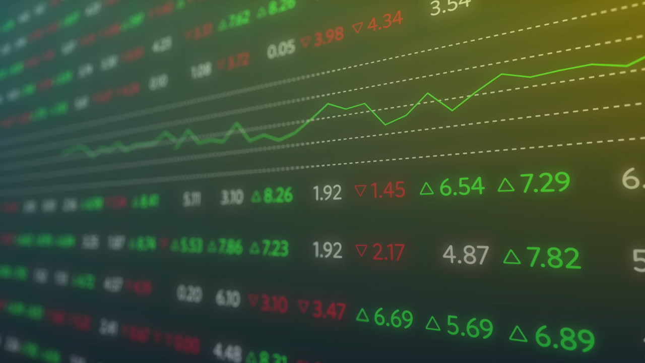 Animazione dell'elaborazione di dati finanziari su sfondo scuro