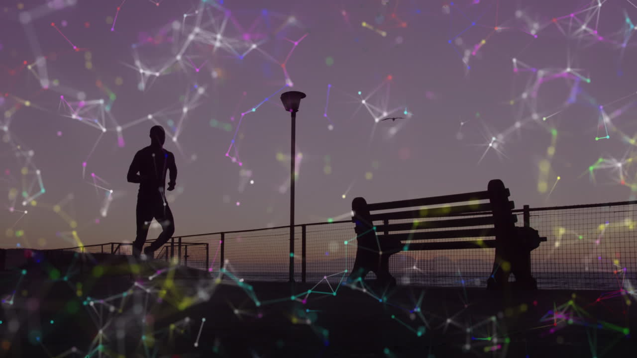 달리는 사람 위의 연결 네트워크의 애니메이션