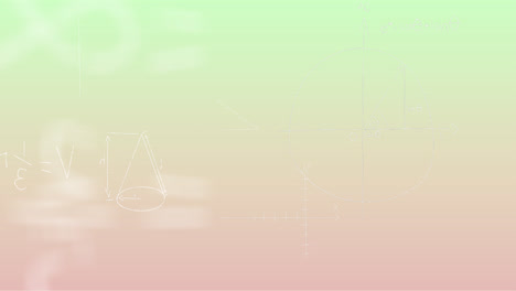 animation of handwritten mathematical formulae over green to pink background