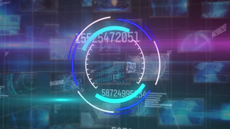 animación del escaneo del alcance, el cambio de números y el procesamiento de datos a través de pantallas