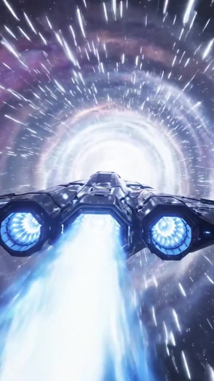 Un Viaggio ad Alta Velocità Attraverso un Wormhole Cosmico: Un'Astronave Futuristica Che Naviga i Misteri dello Spazio e del Tempo con Velocità Mozzafiato