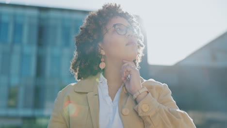 thinking, phone and black woman texting