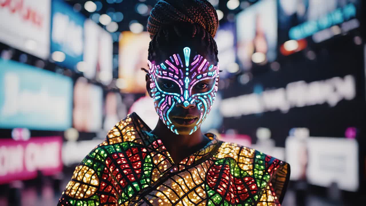 Futuristic Woman with Neon Mask