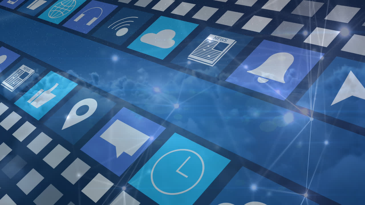 animación de iconos de medios sobre las nubes