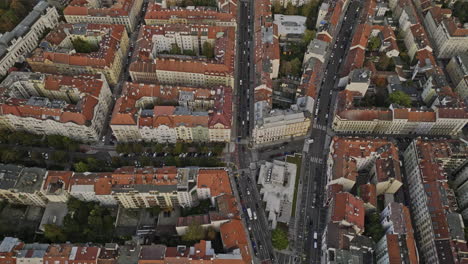 prague czechia aerial v106 birds eye view flyover letna and holesovice along veletrsni street capturing european style building blocks with center courtyard - shot with mavic 3 cine - november 2022