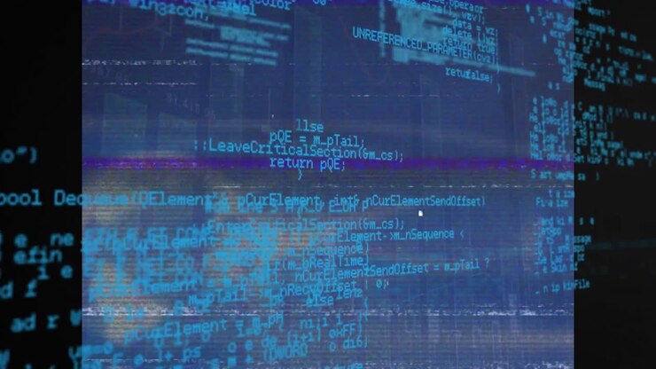 Animation of interference over data processing on blue background