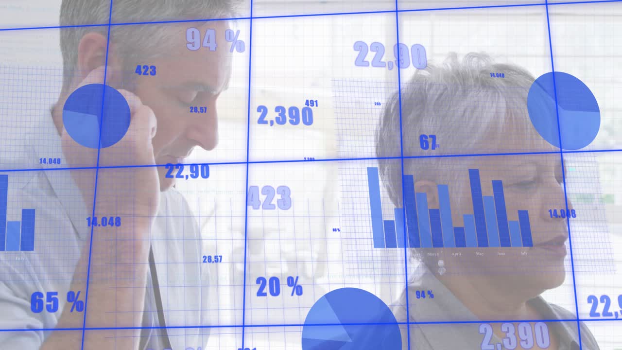 Clinician raising stethoscope, listening to patient in clinic, charts aligning and updating vitals