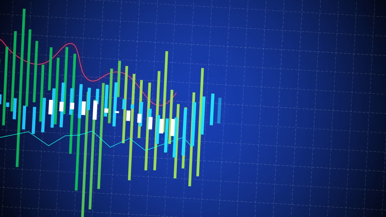 animación del procesamiento de datos financieros en cuadrícula sobre fondo azul