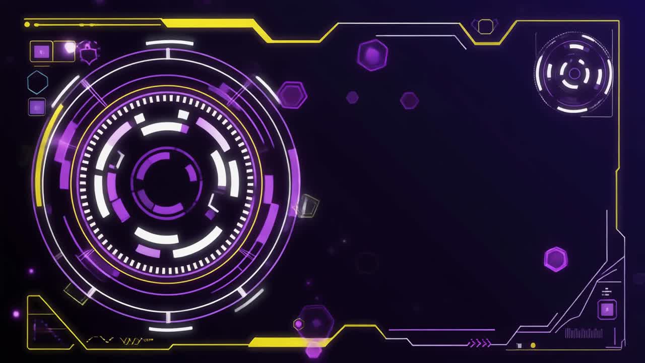 Animated Futuristic User Interface with Glowing Circles and Hexagons