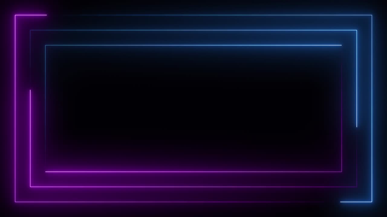 파란색, 보라색, 분홍색, 네온 프레임, 라이트 라인, 러닝 루프, 사각형, 검은색 오버레이, 추가 또는 스크린 모드에서 영상 위에 놓거나 배경으로 사용하십시오.