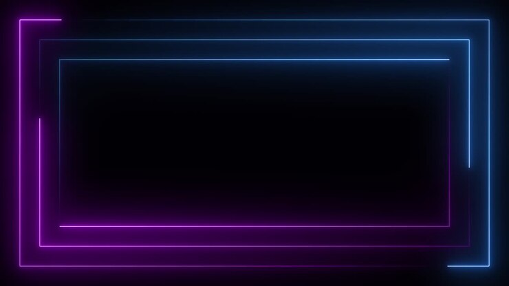 Blue purple pink neon frame light line running loop square black overlay, Place it over your footage in add or screen mode or use as background.