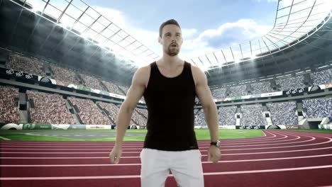 male athlete setting a smartwatch while warming up