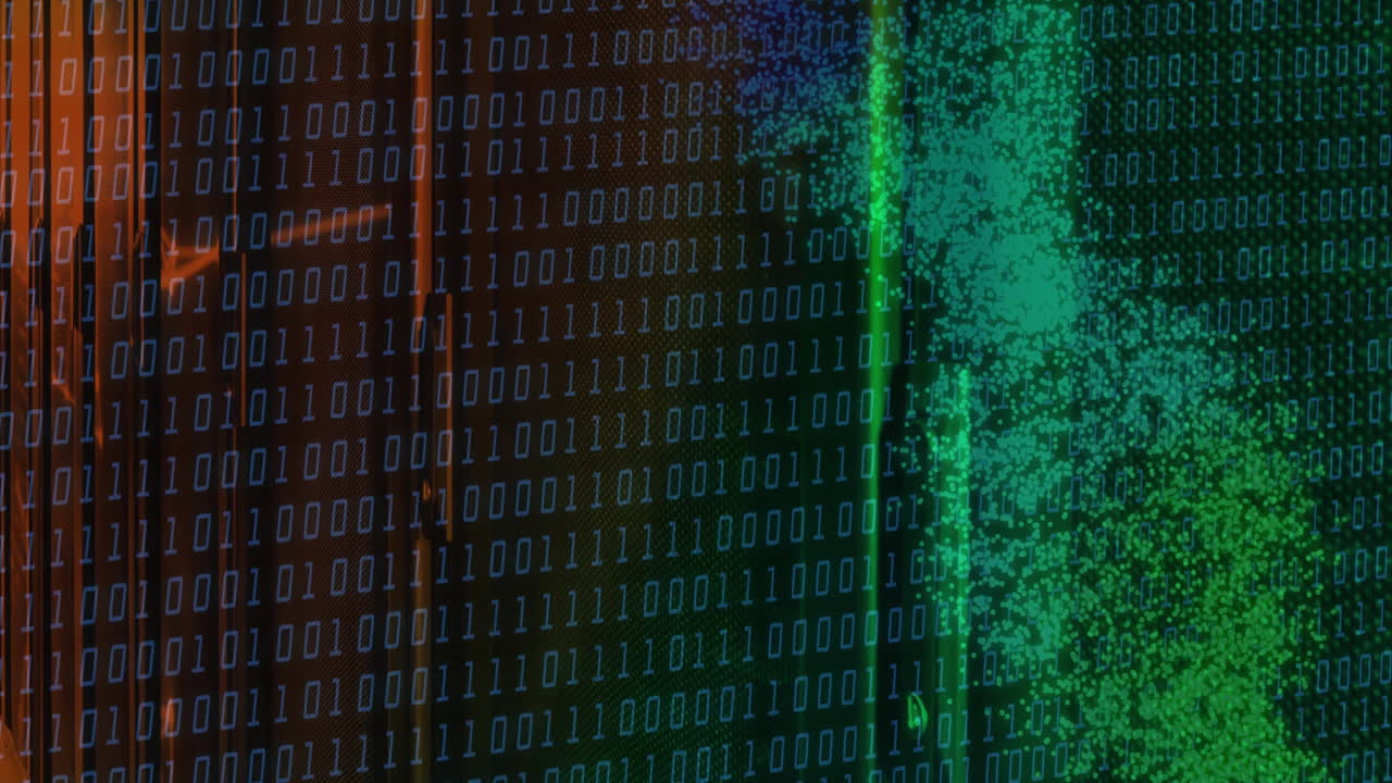 Animation of dna strand over data processing and network of connections on black background