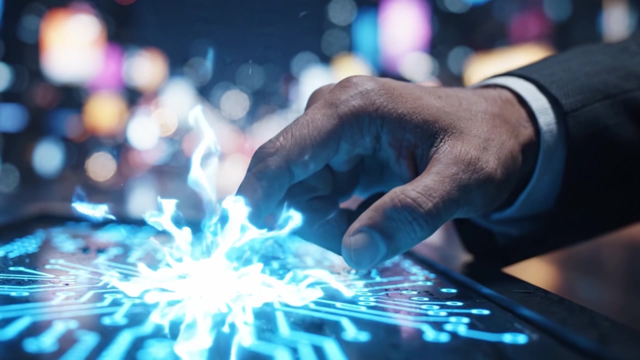 A Close-Up Perspective on the Interaction Between Technology and Human Touch as a Hand Engages with a Digital Interface in a Brightly Lit Urban Environment