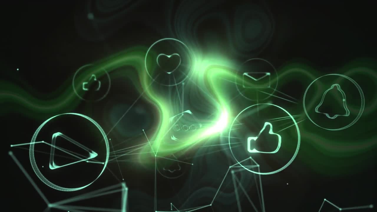 검은 바탕에 디지털 아이콘의 네트워크