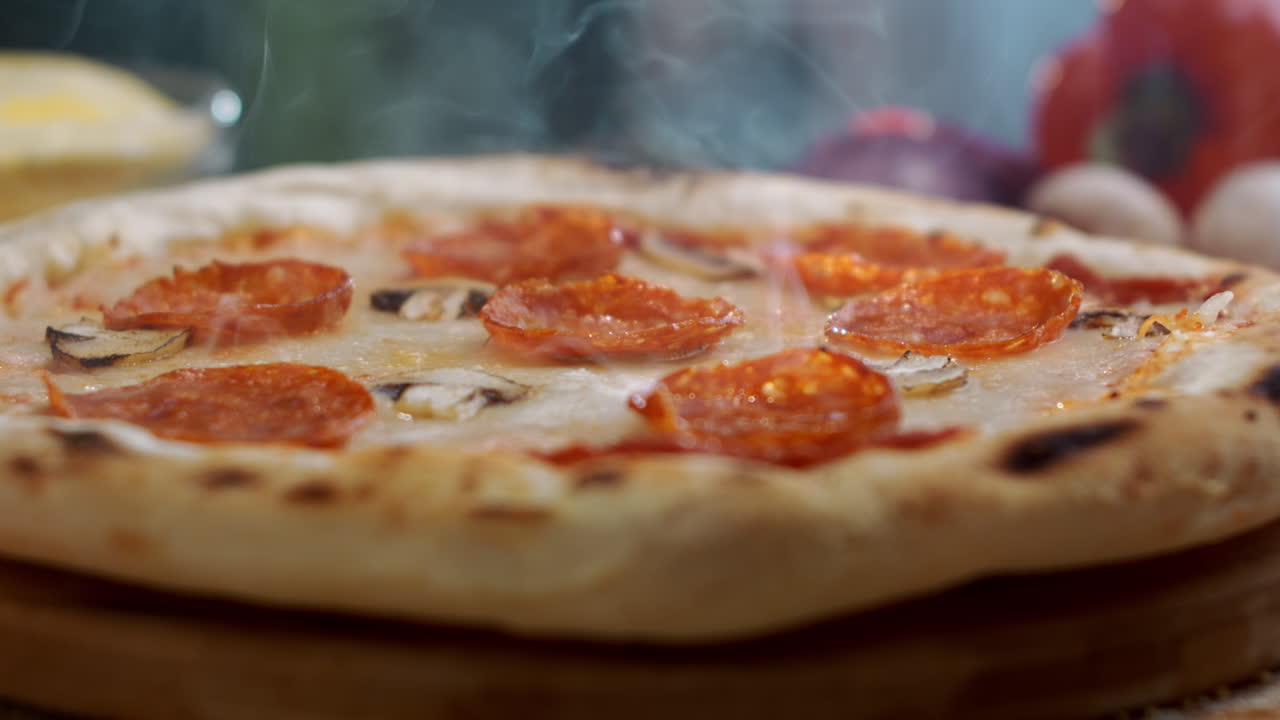 Pepperoni pizza with mushrooms