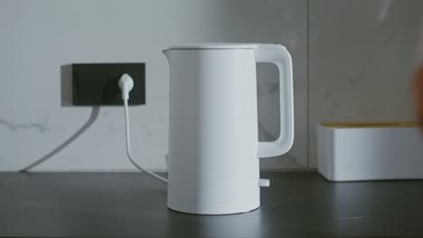 white electric kettle on kitchen counter