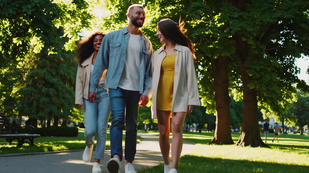 Amigos caminando en un parque