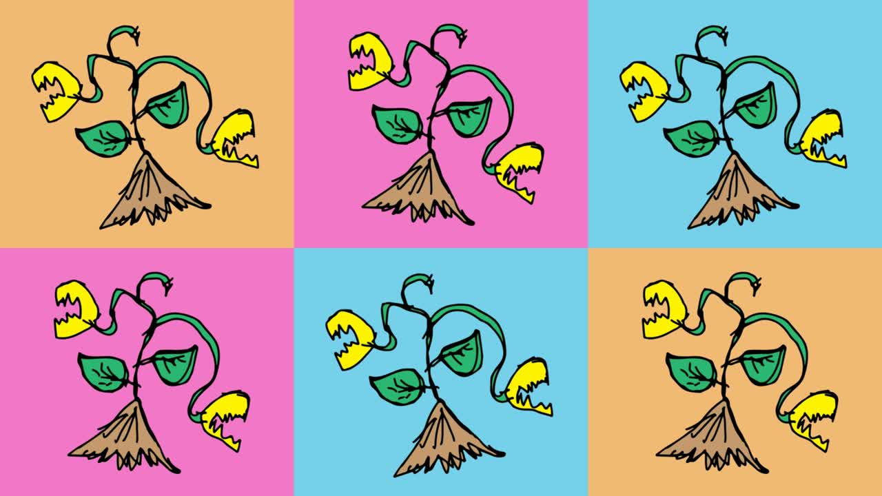 bambini che disegnano pop art sullo sfondo senza cuciture con il tema delle piante insettivore