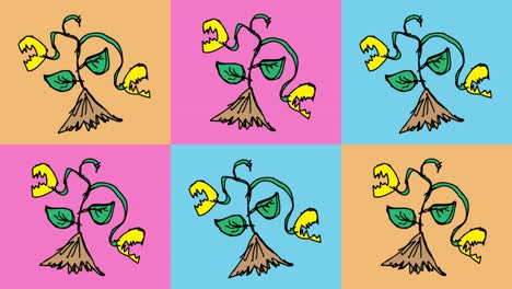 niños dibujando arte pop fondo sin costuras con el tema de las plantas insectívoras