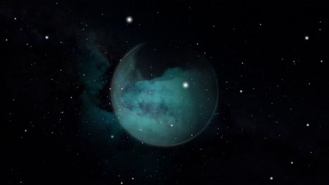 a gas planet in the middle in star-studded space, the universe