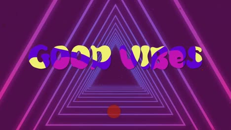 animation of good vibes text and shapes on black background