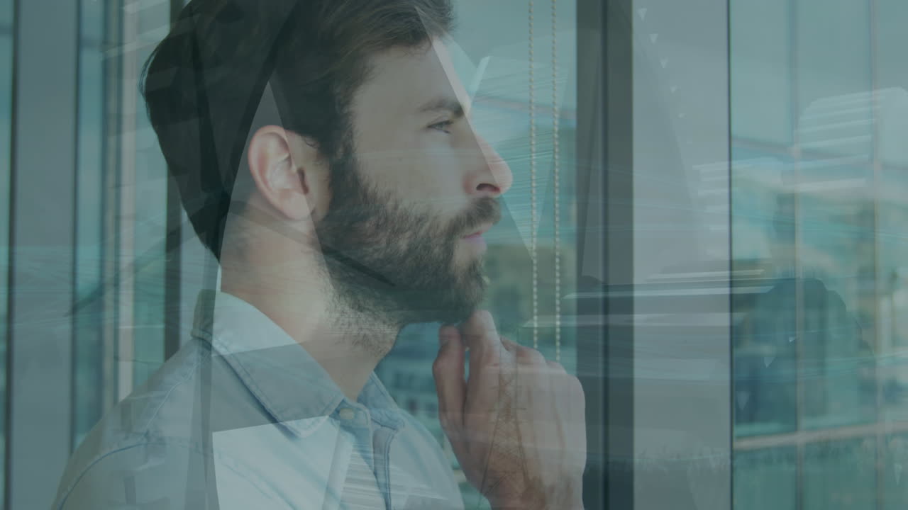 Animation of statistics and data processing over businessman