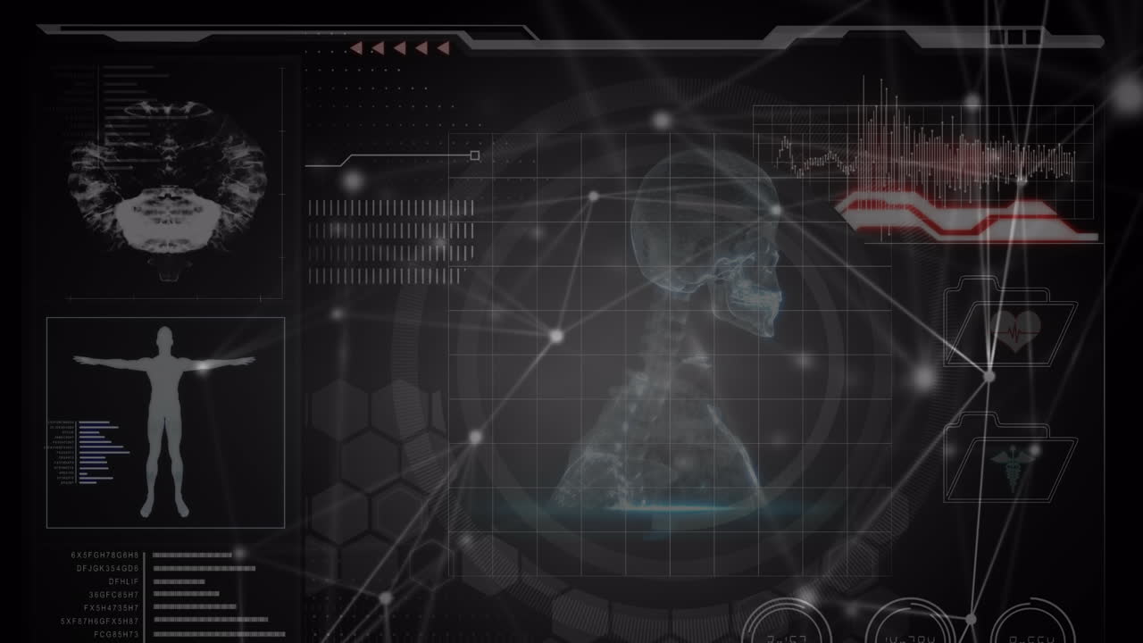 블랙 디지털 화면에 연결과 다양한 데이터의 애니메이션