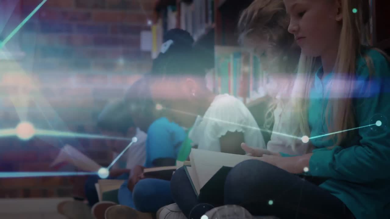 red de conexiones entre diversos estudiantes que estudian en la biblioteca de la escuela primaria