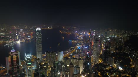 night light famous hong kong city bay aerial panorama 4k china