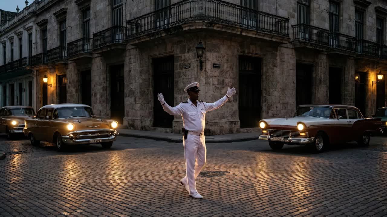 Auto d'epoca e un agente del traffico a Cuba