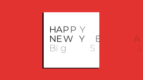 modern happy new year text in frame on red gradient