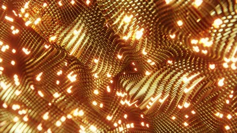 animated wave moving structure of gold cubes with glare and radiance. infinitely looped animation.