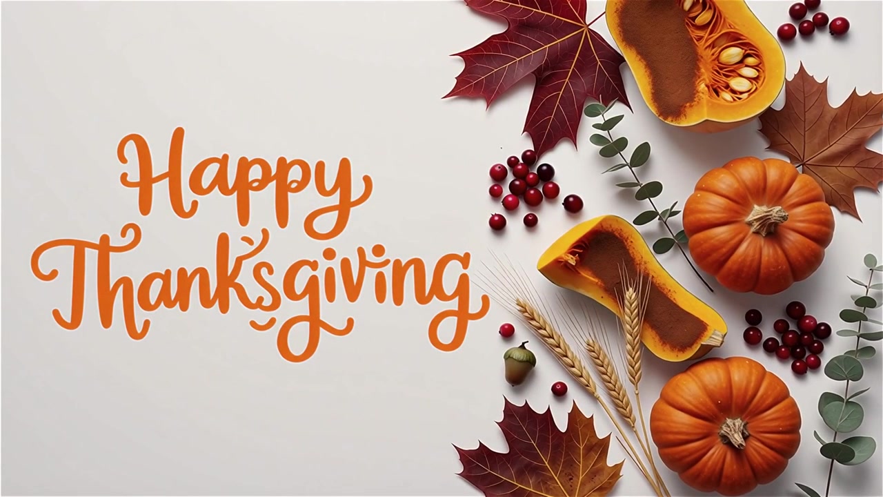 Fondo de feliz Día de Acción de Gracias con hojas de otoño y calabazas