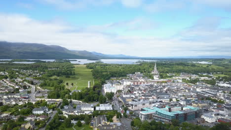 panning-from-right-to-left-of-very-popular-tourist-destination,-Killarney-town-and-national-park