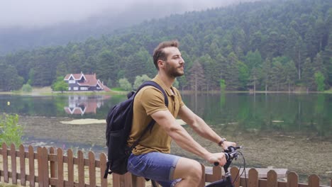 cycling on the forest road.