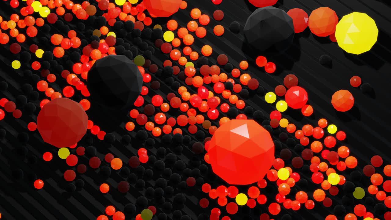 4k fondo en bucle abstracto con esferas como bombillas o guirnalda abstracta. bolas o esferas se encuentran en los escalones. olas de color naranja rojo y luz rodan sobre las bolas en los pasos formando un hermoso patrón.