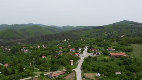 approaching drone shot of tsarichina village, a place famous for sightings of extraterrestial and paranormal activities in bulgaria