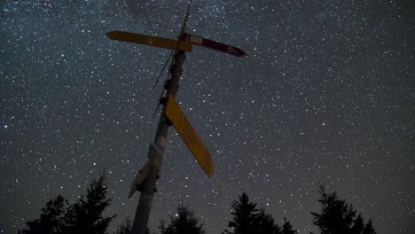 zoom out timelapse of the nightsky with a signpost