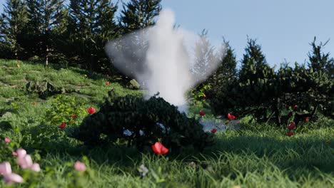 escena de un bosque de niebla de primavera