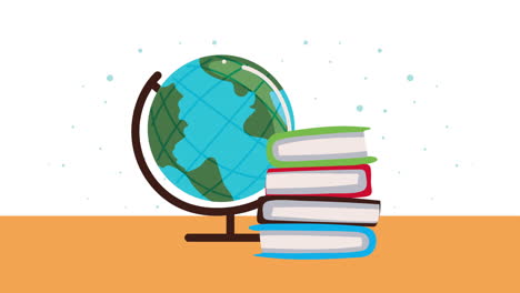 back to school animation with earth map and books