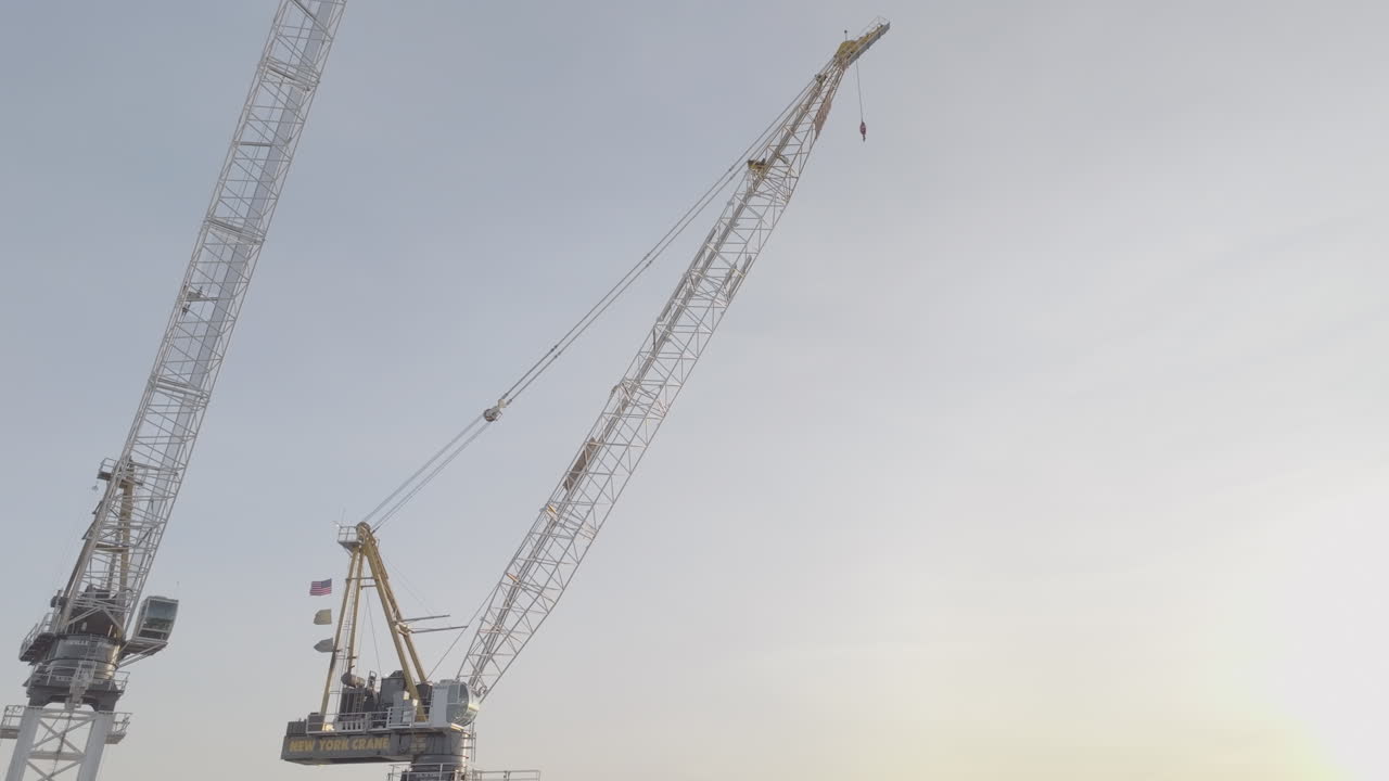 Aerial view of construction equipment against a clear sky