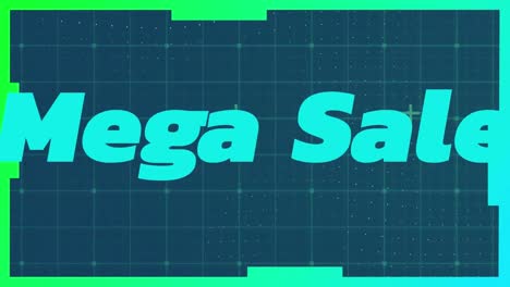 animation of mega sale text and squares on blue background