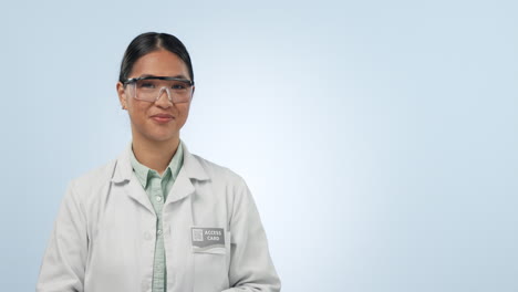 presentation, scientist and woman pointing