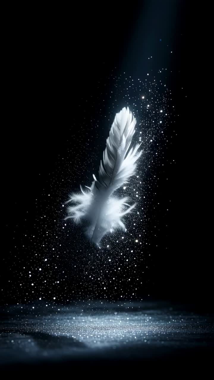 An enchanting floating feather enhanced with sparkles captured in dramatic lighting