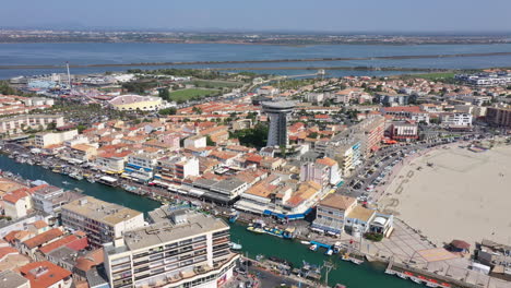 palavas les flots canal and famous restaurant tower seaside resort town france