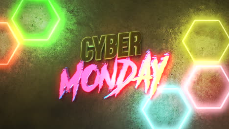 Hexágonos-De-Neón-Del-Cyber-Monday:-Una-Exhibición-Promocional-Subterránea