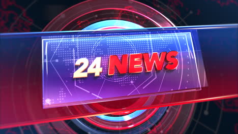 24 noticias en pantalla digital con elementos hud en estudio de noticias